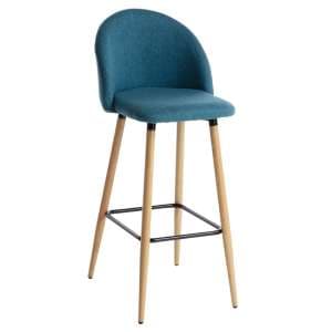 Nissan Fabric Bar Stool With Solid Wooden Legs In Blue - UK