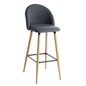 Nissan Fabric Bar Stool With Solid Wooden Legs In Grey - UK