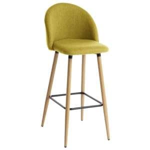 Nissan Fabric Bar Stool With Solid Wooden Legs In Mustard - UK