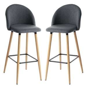 Nissan Grey Fabric Bar Stools With Wooden Legs In Pair - UK