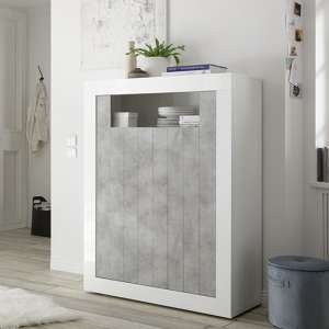 Nitro 2 Door Storage Unit In White Gloss And Cement Effect - UK