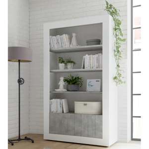Nitro 2 Doors 3 Shelves Bookcase In White Gloss And Cement
