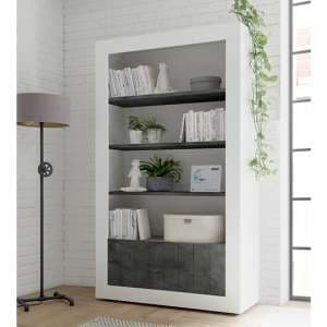 Nitro 2 Doors 3 Shelves Bookcase In White Gloss And Oxide