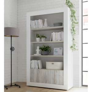 Nitro 2 Doors 3 Shelves Bookcase In White Gloss And White Pine
