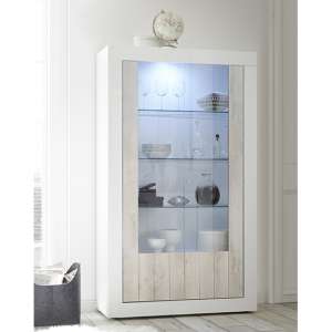 Nitro 2 Doors LED Display Cabinet In White Gloss And White Pine