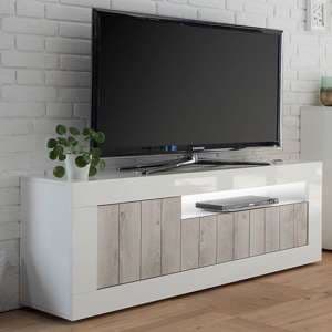 Nitro LED 3 Doors Wooden TV Stand In White Gloss And White Pine