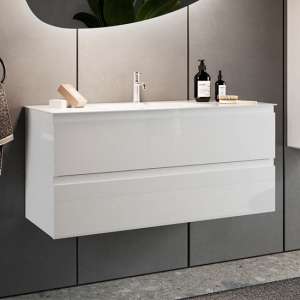 Nitro High Gloss 100cm Wall Vanity Unit With 2 Drawers In White
