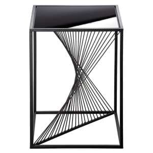 Nixa Glass Side Table Square With Metal Frame In Black - UK