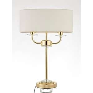 Nixon 2 Lights Vintage White Fabric Table Lamp In Brass - UK