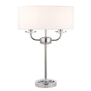 Nixon 2 Lights Vintage White Fabric Table Lamp In Bright Nickel - UK