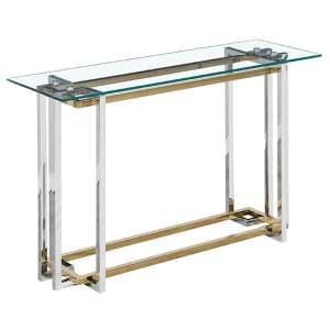 Niyo Clear Glass Console Table With Silver And Gold Frame - UK