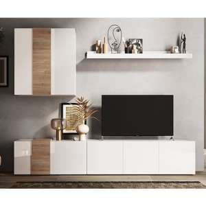 Noa High Gloss Living Room Furniture Set In White And Oak