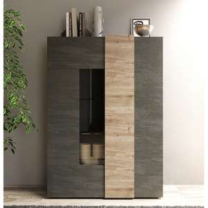 Noa Wooden Display Cabinet With 2 Doors In Titan And Oak - UK