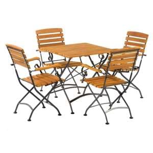 Noah Acacia Folding Dining Table Square With 4 Arm Chairs - UK