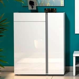 Noah High Gloss Shoe Cabinet 2 Doors In White Anthracite - UK