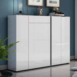 Noah High Gloss Shoe Cabinet 4 Doors 1 Drawer In White Anthracite - UK
