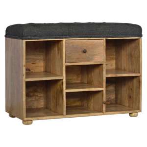 Noah Wooden Shoe Storage Bench With Black Fabric Seat
