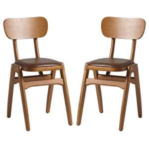 Noath Oak Dining Chairs With Brown Faux Leather Seat In Pair