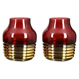 Noble Glass Set Of 2 Large Decorative Vase In Burgundy And Gold