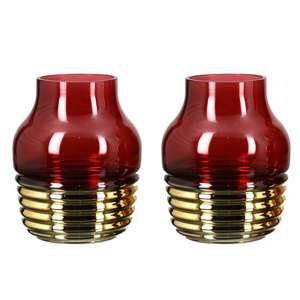 Noble Glass Set Of 2 Small Decorative Vase In Burgundy And Gold