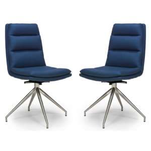 Nobo Blue Faux Leather Dining Chair With Steel Legs In Pair