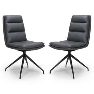 Nobo Grey Faux Leather Dining Chair With Black Legs In Pair - UK