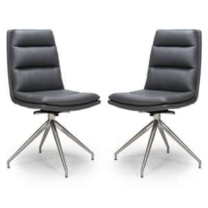 Nobo Grey Faux Leather Dining Chair With Steel Legs In Pair - UK