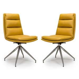 Nobo Ochre Faux Leather Dining Chair With Steel Legs In Pair - UK