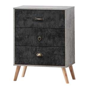 Noein Wooden Chest Of 3 Drawers In Concrete Effect And Charcoal - UK