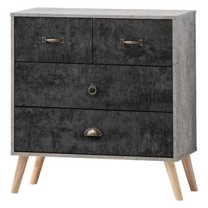 Noein Wooden Chest Of 4 Drawers In Concrete Effect And Charcoal - UK