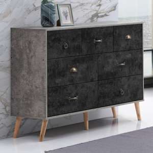 Noein Wooden Chest Of 7 Drawers In Concrete Effect And Charcoal - UK