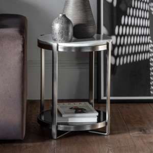 Nogales White Marble Top Side Table With Silver Metal Frame - UK