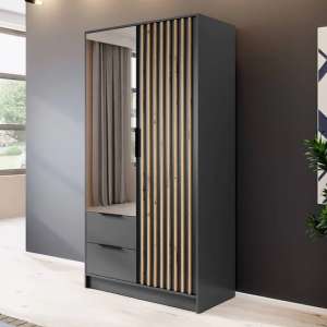 Norco Mirrored Wardrobe With 2 Hinged Doors 105cm In Graphite - UK