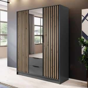 Norco Mirrored Wardrobe With 3 Hinged Doors 155cm In Graphite - UK