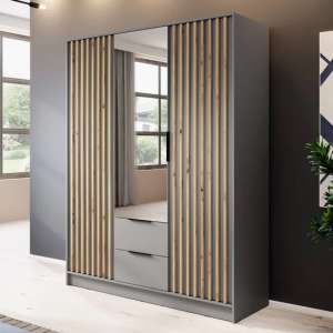 Norco Mirrored Wardrobe With 3 Hinged Doors 155cm In Grey
