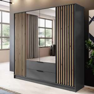 Norco Mirrored Wardrobe With 4 Hinged Doors 206cm In Graphite
