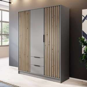 Norco Wooden Wardrobe With 3 Hinged Doors 155cm In Grey - UK