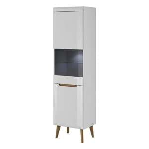 Newry High Gloss Display Cabinet Tall With 2 Doors In White - UK