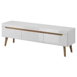 Newry High Gloss TV Stand With 3 Drawers In White - UK