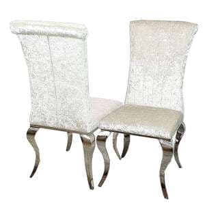 North Line Stitch Cream Crushed Velvet Dining Chairs In Pair