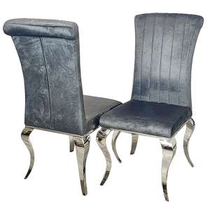 North Line Stitch Dark Grey Plush Velvet Dining Chairs In Pair