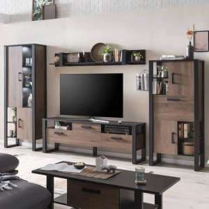 North Wooden Living Room Furniture Set 3 In Okapi Walnut With LED