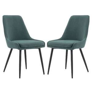 Norton Dark Green Fabric Dining Chairs With Metal Frame In Pair - UK