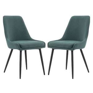 Norton Teal Blue Fabric Dining Chairs With Metal Frame In Pair - UK