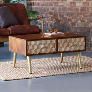 Nosid Wooden Coffee Table In Dark Walnut With 2 Drawers