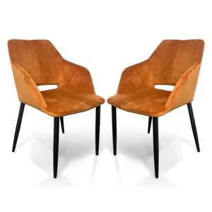 Nossa Burnt Orange Brushed Velvet Dining Chairs In Pair