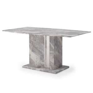 Nouvaro Dining Table In Grey Paper Marble Top With Wooden Base