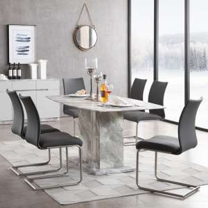 Nouvaro Marble Top Dining Table In Grey Paper With 4 Chairs - UK