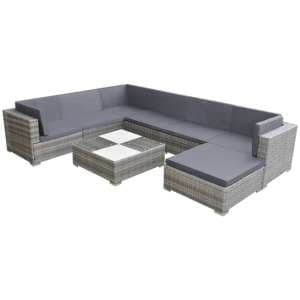 Nova Rattan 8 Piece Garden Lounge Set With Cushions In Grey - UK