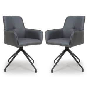 Novato Swivel Grey Faux Leather Dining Chairs In Pair - UK